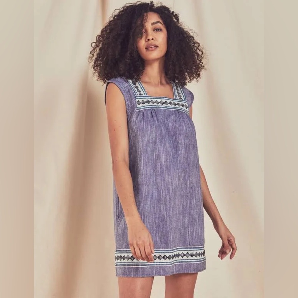 Faherty Hailee Dress Navy Jacquard Small - Picture 2 of 11